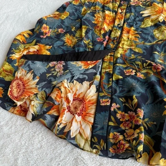 Sandro Matti Floral Orange Silk Sleeveless Shirt Midi Dress FR 34 US S (2-4) - Picture 5 of 10